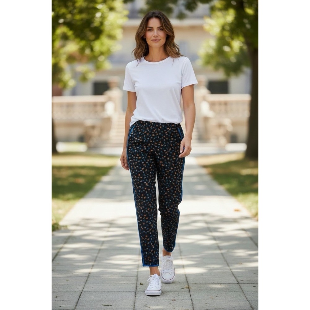 Madewell Track Crop Trousers Prairie Floral Posies Black Multicolor Size Small - Picture 1 of 13